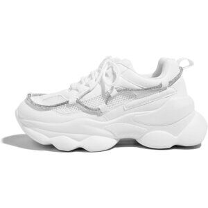 Women's White 90s Chunky Sneakers Sparkly Bling Rhinestone Rope Platform Shoes